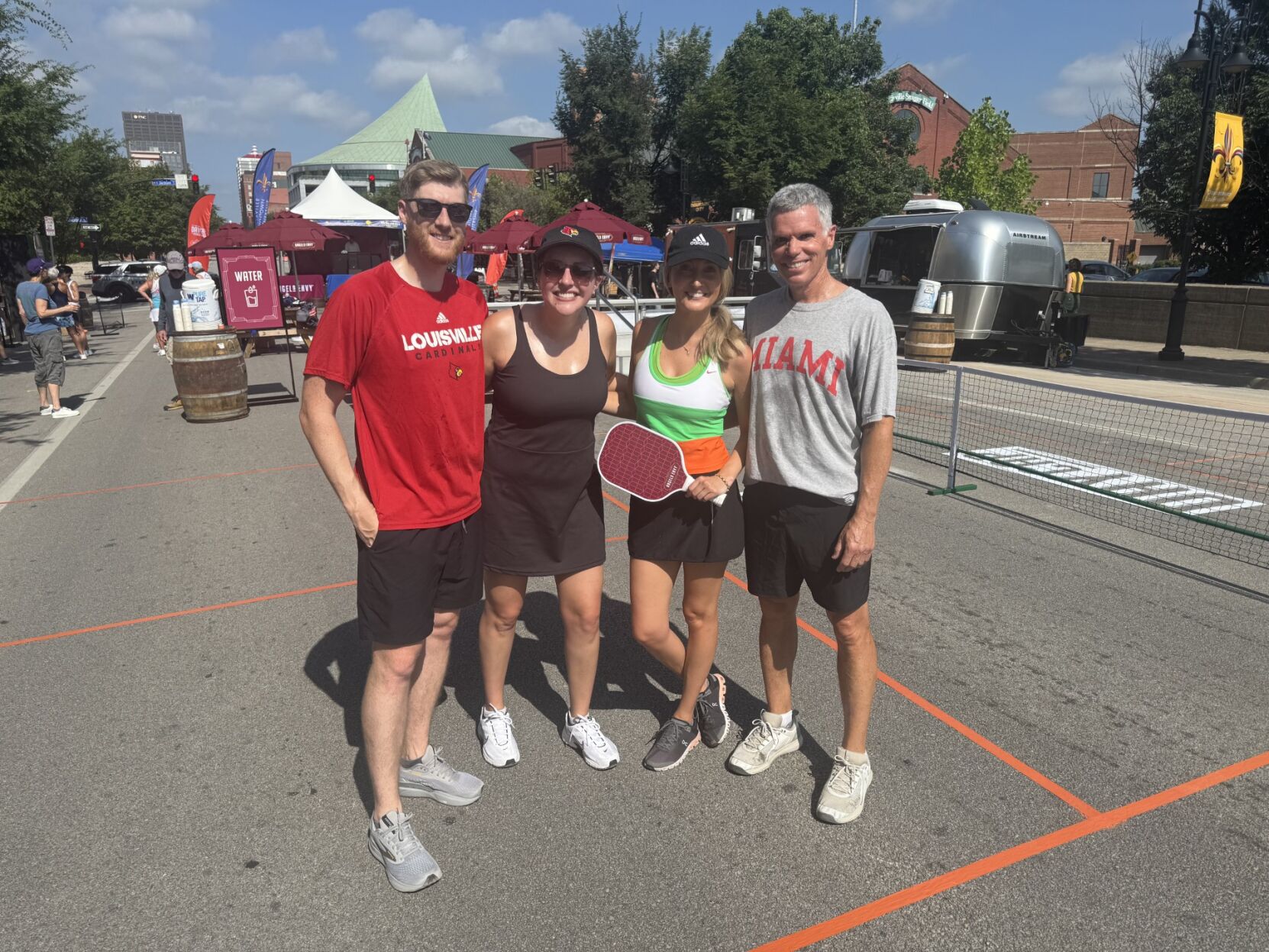 Monica, Fallon, Tom playing pickleball in Louisville